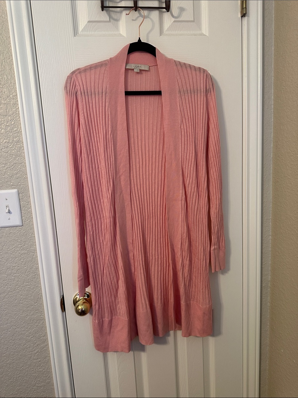 LOFT Blush Pink Ribbed Open-Front Cardigan